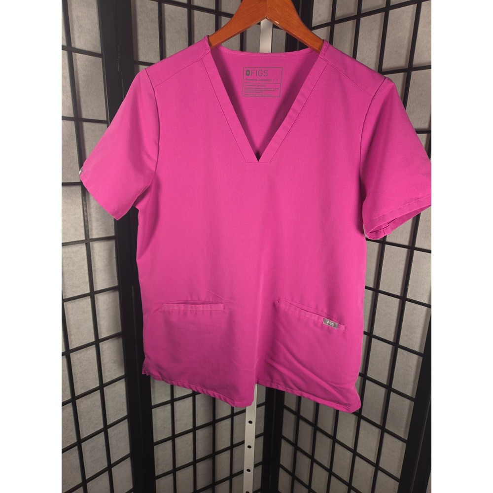 Figs Casma V-Neck Scrub Top Pink Technical Collection Womens Large